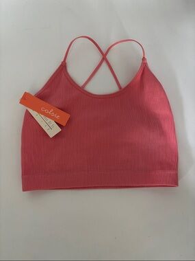 Colsie Ribbed Coral-Pink Crossback Bralette